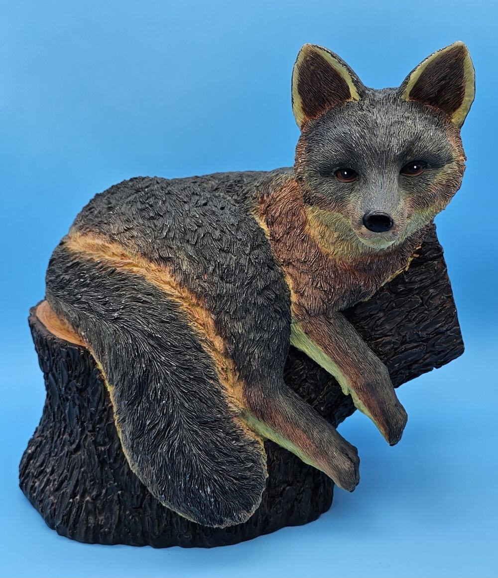 Enchanted Garden Large Polyresin Fox Sitting On A Tree Log Woodland Cottagecore